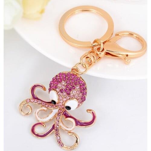 3D Cute Rhinestone-Crystal Octopus Keychain enamel-Sea insect-Animal key chain Llaveros Accessories Brelok Do Kluczy Keyring