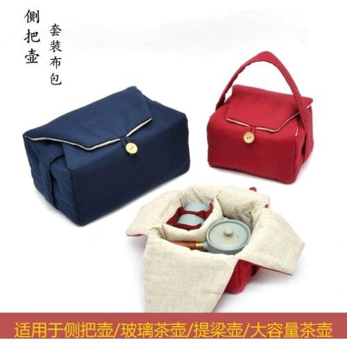 Tea Cozies Side Handle Pot Tea Set Storage Cloth Bag One 3 Grid Suit for Cup Teapot Travel Portable Bag Drawstring