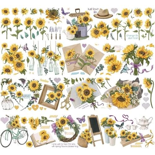 2 Rolls 4cm Vintage Sunflower Washi Tape Set Retro Flower Decorative Masking Adhesive Tape for Planner Journal DIY Scrapbooking