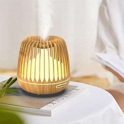 Wood Grain Air Humidifier 500ml Large Capacity Birdcage Shape Ultrasonic Aroma Diffuser Cool Mist Maker LED Light Night Lamp