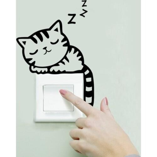 DIY funny Cute Sleeping Cat Dog Switch Stickers Wall Stickers Decal kids room Home Decor Bedroom Living Room Parlor Decoration