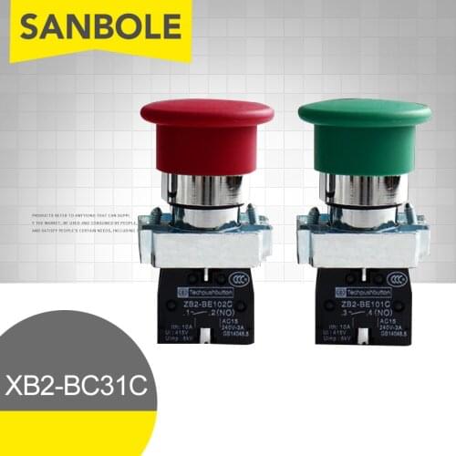 Mushroom Head Self Reset XB2-BC31C/42/41 Round Metal Normally Open Normally Closed Red Green 22mm Push Button Switch
