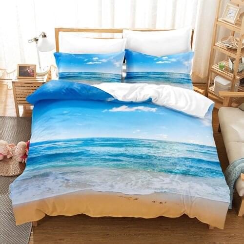 3D HD Bedding Set Queen Duvet Quilt Cover Pillow Case Bed King Twin Full Double Single Bedroom Seaside Coconut Tree