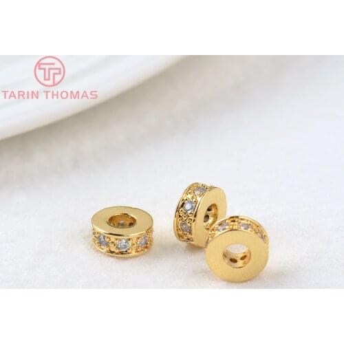 10PCS 7.2x3MM Hole 3MM 24K Gold Color Brass with Zircon Round Spacer Beads High Quality Jewelry Making Findings Accessories