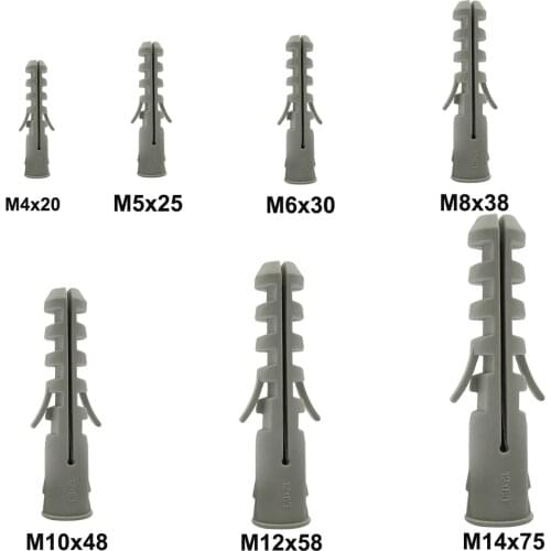 M4 M5 M6 M8 M10 M12 M14 Wall Plastic Wall Anchor Bolts Expansion Pipe Column Concrete Wall Plug Frame Fixings Tube Grey