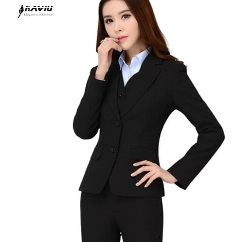 Fashion Women Professional Work Wear Formal Suits Long Sleeve Blazer and Pant Female Office Twinset Winter Clothing