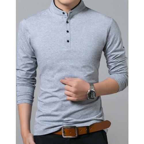 Men T-shirt Slim Fit Stand Collar tshirt Long Sleeve T Shirt Cotton Mens Tees Unisex Wholesale Apparel Casual Shirt For Men
