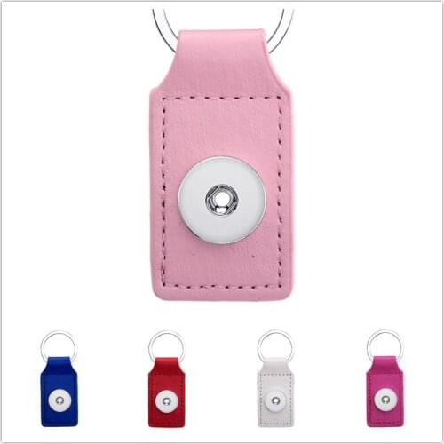 New PJ8011 Square Colorful Real leather snap Keychains Simple fit DIY 18MM snap buttons unisex wholesale
