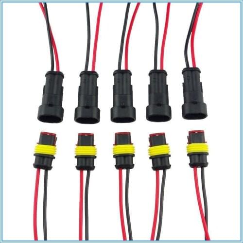 New 5 set 2 Pin Way Car Auto Waterproof Electrical Connector Adapter W/Wire