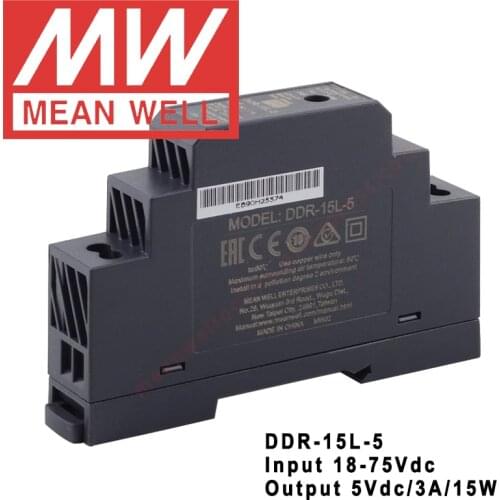 Original Mean Well DDR-15L-5 Din Rail Type DC-DC Converter meanwell 5V/3A/15W DC to DC Power Supply 18-75Vdc input