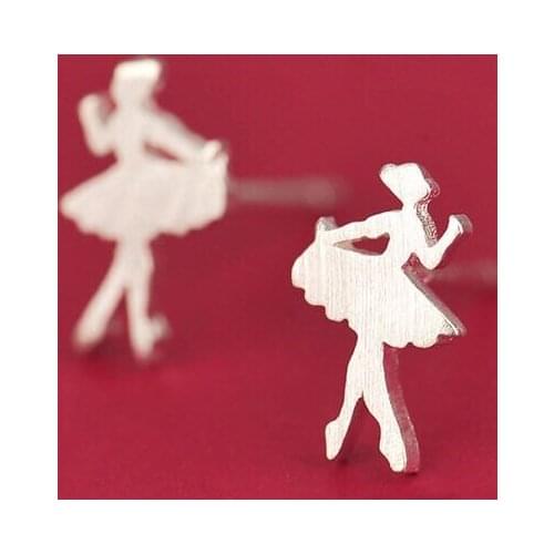 925 Sterling Silver Tiny Ballet Dancer Stud Earrings for Women Gril Authentic Silver Wedding Jewelry Bijoux EH419