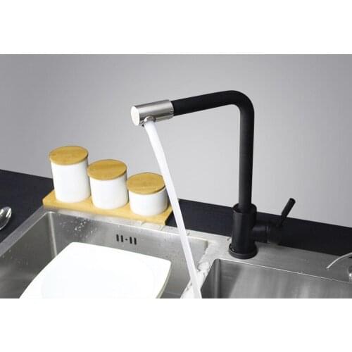 360 Degree Swivel Modern Hot& Cold Mixer Stainless Steel Single Handle Black Kitchen Sink Faucet--MD3369