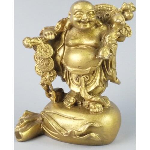 Elaborate Chinese Classical Collectible Home Decoration Brass Smiling Buddha Bring Many Treasure Auspicious Statue