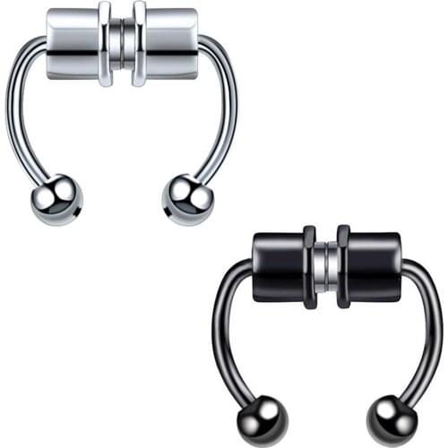 Starose 1.2x10mm Magnetic Fake Nose Piercing Ball Nose Cuff Helix Pircing Nostril Hook Nose Ring Hoop Clip on Earrings Jewelry