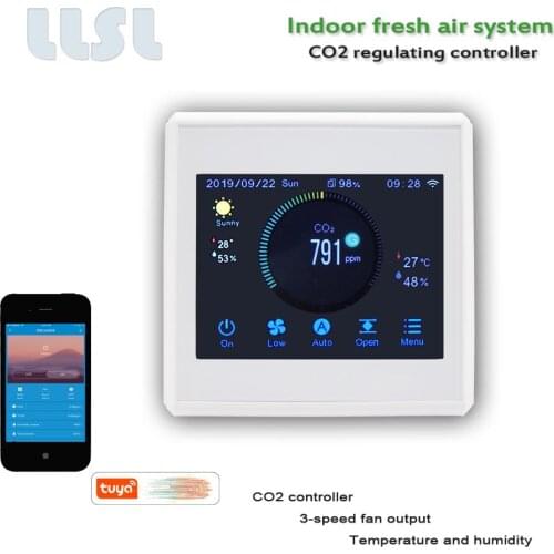 Indoor ventilation starter C02 fresh air system controller, with temperature and humidity display and weather display