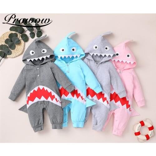 Prowow Baby Romper Cartoon Baby Animal Shark Clothes Hooded Baby Costume For Childrens Overalls Cute Newborn Jumpsuit For Kids