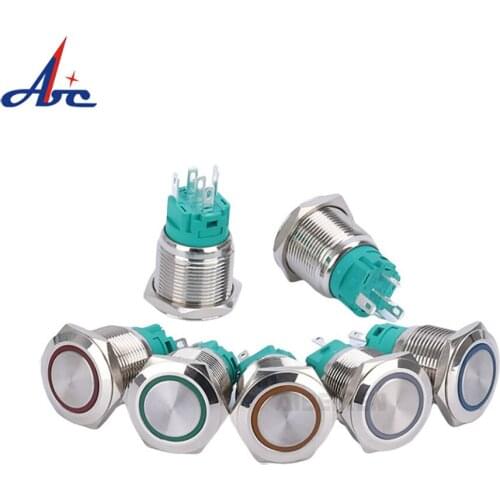 16mm 19mm 12V 24V 220V Blue LED Momentary Latching Locked Push Button waterproof LED Metal Switch