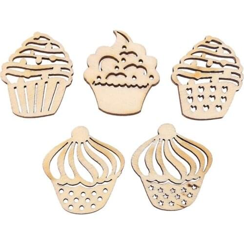 50Pcs Unfinished Wood Cutouts Cupcake DIY Crafts Baby Shower Birthday Party Decoration Scrapbooking Embellishments Accessories