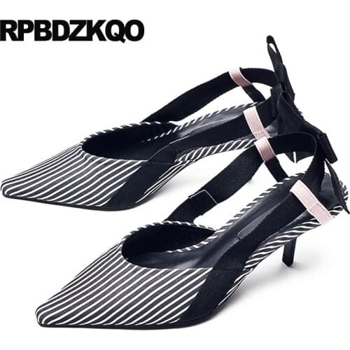 Pointed Toe Chic Sexy Size 4 34 Medium Heels Summer Sandals Thin 2018 Runway Strap Slingback Discount Ladies Kitten Shoes Bow