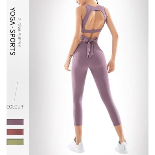 Cross-border hot style suits female fitness yoga jacket vest carry buttock capris two-piece shockproof movement