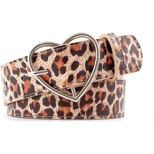 1PCS New Leopard Print Women Waistband PU Leather Fashion Metal Heart Pin Buckle Belt Women Waist Belts Heart Pin Buckle Belt