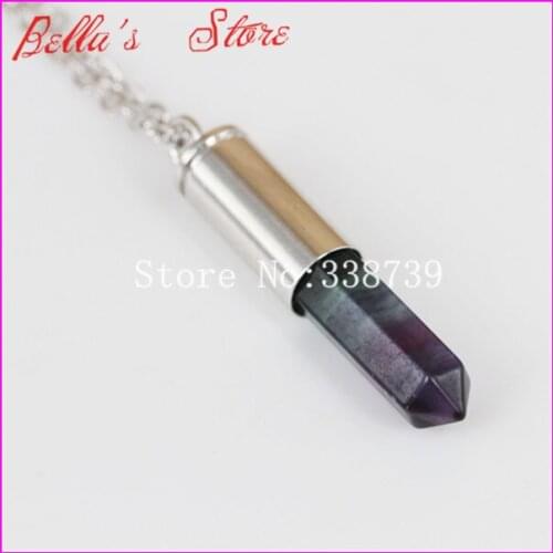 10pcs Natural Crystal Fluorite Gems Point Bullet Necklace Silver Plated Casing Pendant Drusy Quartz Druzy Stone Pendant Necklace