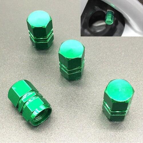 4pcs/set Universal Aluminum Car Wheel Tire Tyre Valve Air Stem Cap Cover Green