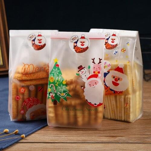 50pcs/lot Merry Christmas Baking Packaging Bags Cartoon Christmas Santa Claus Snowman Snack Candy Bag Cookies Candy Storage Bag