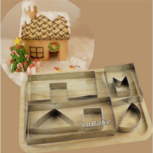 7pcs/set) New arrivals stainless steel 3D chocolate house mold gingerbread biscuit mould for Christmas cake kitchen accessories
