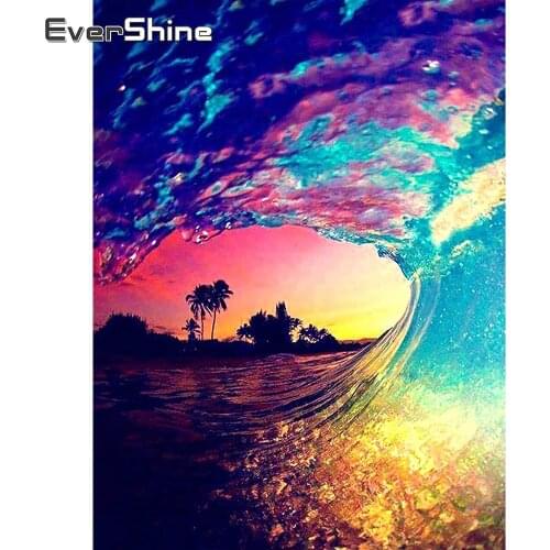 EverShine Diamond Painting 5D Scenic Full Drill Square Diamond Embroidery Sea Rhinestones Sunset Mosaic Picture Wall Decor