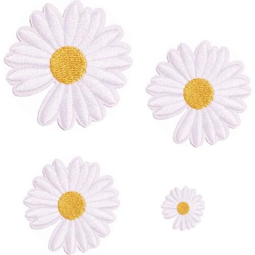 White pink purple Sunflower Daisy Flower Embroidered Iron On Patches for Clothes Dress Jacket Jeans Stickers DIY Patches
