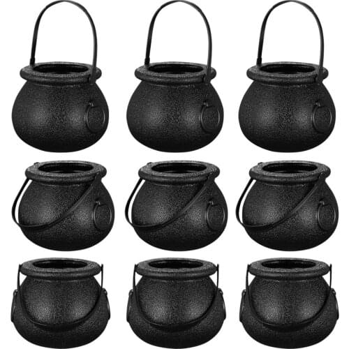 BESTOYARD 10pcs 5x7cm Candy Bucket Witchs Cauldron Trick or Treat Candy Pail Holder (Black)