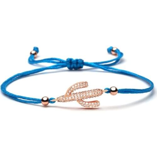 Shiny White Cubic Zirconia Copper Cactus Charm Bracelet Women Men 2020 New Fashion Cacti Brass Red String Luck Trendy Jewelry