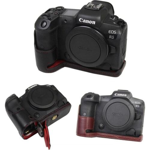 Portable Genuine Real Leather Half case Cover For EOS R6 R5 Camera bag protective shell With Battery Opening high quality