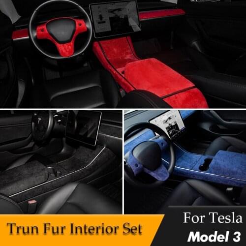 For Tesla Model 3 Interior Central Control Console Armrest Box Instrument Strip Panel Protective Patch Tesla Turn Fur Interior