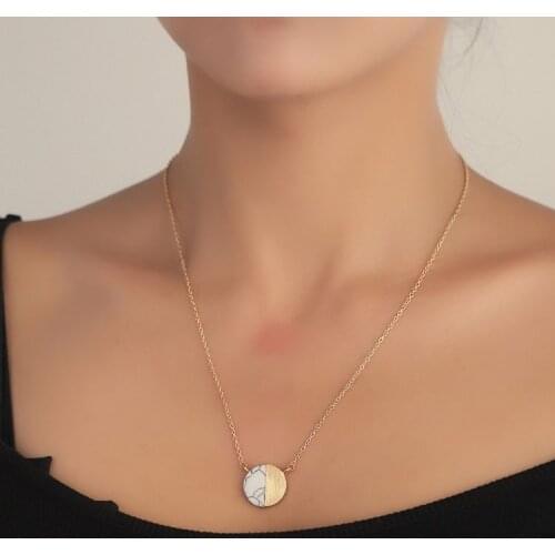 Two Tone White Marble Coin Pendant Necklace Round Choker Necklace Vintage Bridesmaid Coliar Jewelry Gift