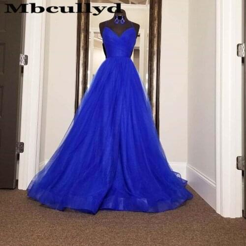Mbcullyd Fascinating Royal Blue Evening Dresses Long 2020 Soft Tulle Prom Party Gowns With Cross Backless vestido de festa