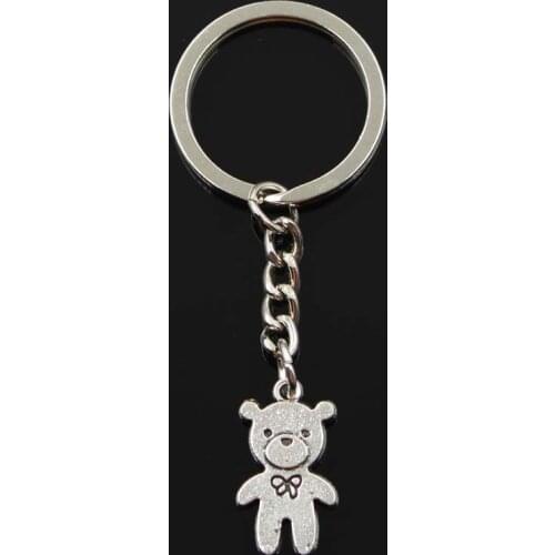 Fashion Keychain 24x14mm Bear Bow Bronze Silver Color Pendants DIY Men Jewelry Car Key Chain Ring Holder Souvenir For Gift