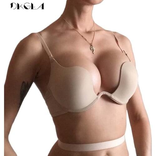 Fashion Backless Bra Lnvisible Lingerie C D Cup Deep U Sexy Bra U Plunge Half Cup Brassiere Black Women Underwear Push Up Bras