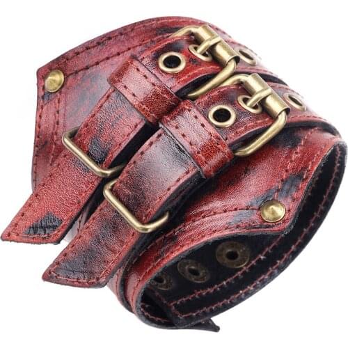 Two colors fashionable metal buckle wide leather mens bracelet high quality large bracelet womens jewelry
