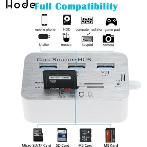 Multi 7-in-1 USB 3.0 HUB Splitter High Speed 7 Ports MS/SD/M2/TF Card For HDD