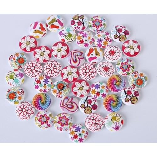 Mylb High quality 100pcs/pack Hand Made with Love Sewing Wood Button 15mm Round Decorative Craft Buttons