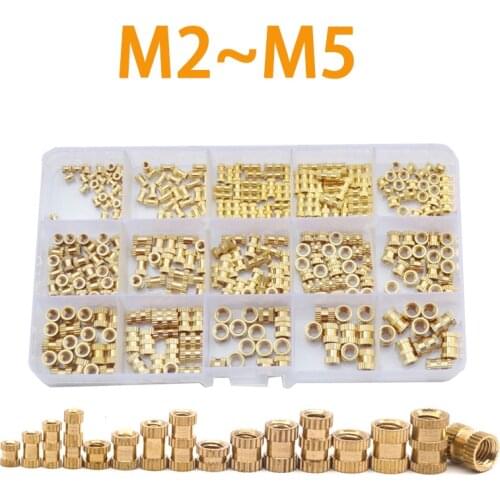 310/235PcsM2M3M4M5 Brass Threaded Insert Nuts Set Double Knurled Inject Nuts Kit Copper Thread Bushing Screw Inserts Repair Kit