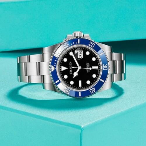 CISSDEN 2021 NEW Swan-Men Mechanical Automatic Watch Movement Complementary Sapphire NH35A Stainless Steel 100M Waterproof Clock