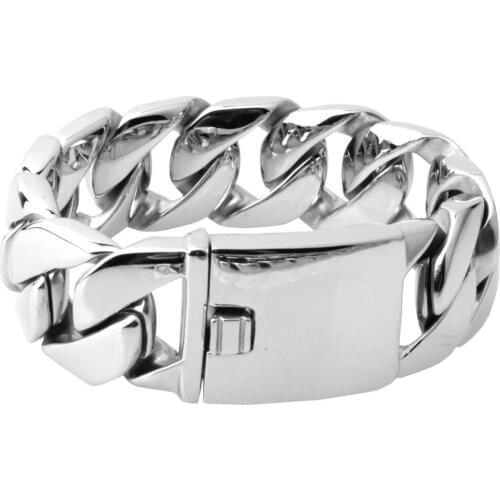 New Arrive Fashion Mens Rock Rolling Silver Bling Stainless Steel Heavy Wide Bracelet Chain 26mm