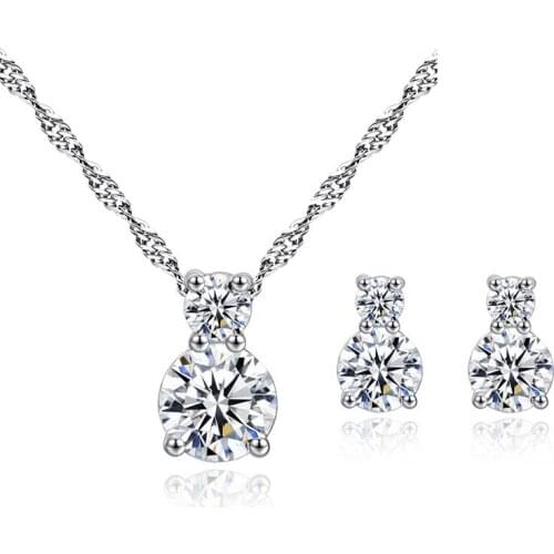 1 sets gourd shape setting cubic zirconia necklace earrings sets silver color copper material party Jewelry sets for women