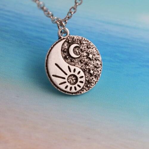SanLan 20pcs Day and night necklace Sun and moon pendant with chain Yin-Yang Moon and Sun necklace star jewelry