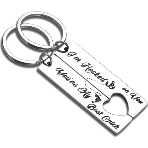 Couples Lovers Keychain Gifts for Girlfriend Boyfriend Wife Husband Keychain Gift I'm Hooked on You You're My Best Catch Him Her