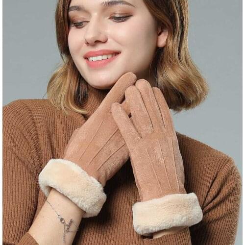 Q Winter Women Gloves Double Layer Thick Plush Warm Autumn Winter Gloves Outdoor Windproof Touch Screen Mitts 2019 Winter