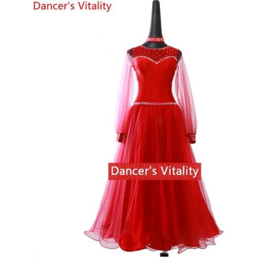 Ballroom Dance Dress Women diamond Dresses Flamenco Skirts Ballroom Dance Skirts Long Sleeves Ballroom Dance Big swing Skirts